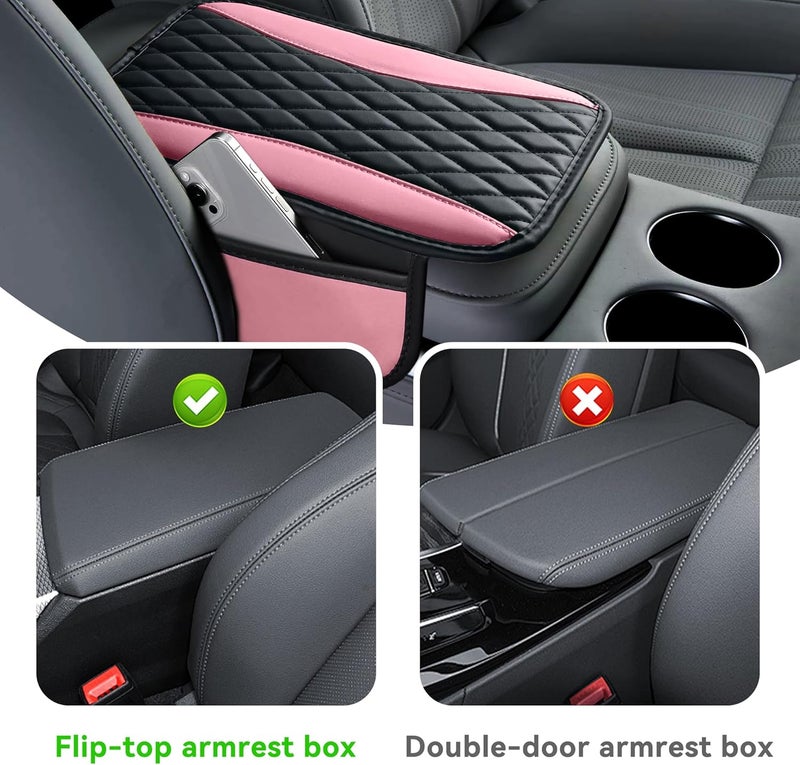 Tioollev Patchwork Leather Car Center Console Cover,Microfiber Leather Vehicle Armrest Protector Cushion with 2 Storage Bags,Universal Cars Armrest Cushion for SUV, Sedan, Truck (Pink) - Image 4
